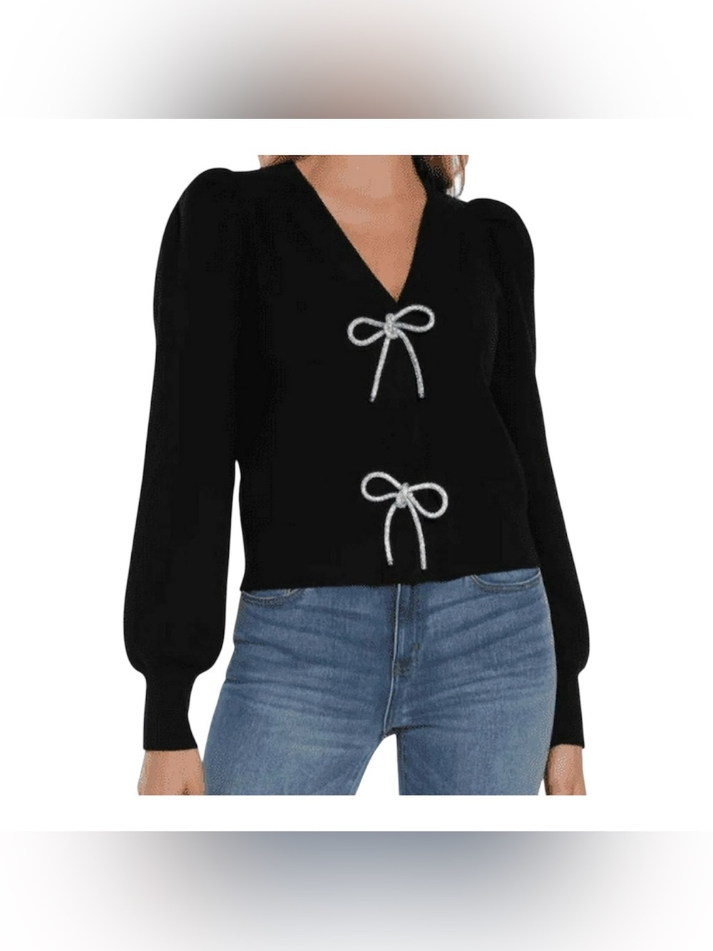 NWT Express V-Neck Bow Embellished Cardigan Sweater Size Large